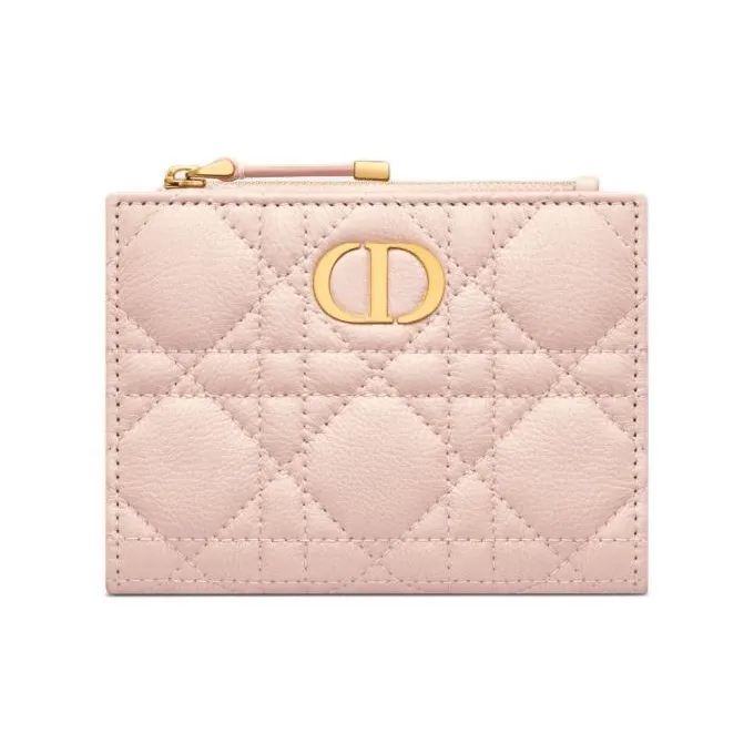 DIOR Caro Wicker Pattern Calfskin Wallet Women's Lotus Pink-0