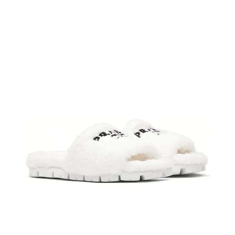 PRADA Terry Cloth Slide White Black Women's-2