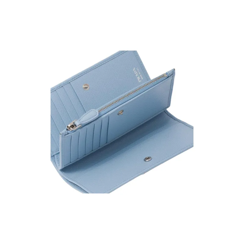 PRADA Saffiano Leather Wallet Large Size Women's Light Blue-4