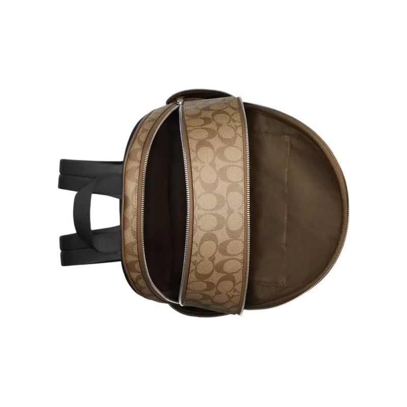 COACH Court Canvas With Leather Backpack Tubas Women's Khaki & Saddle Brown-2