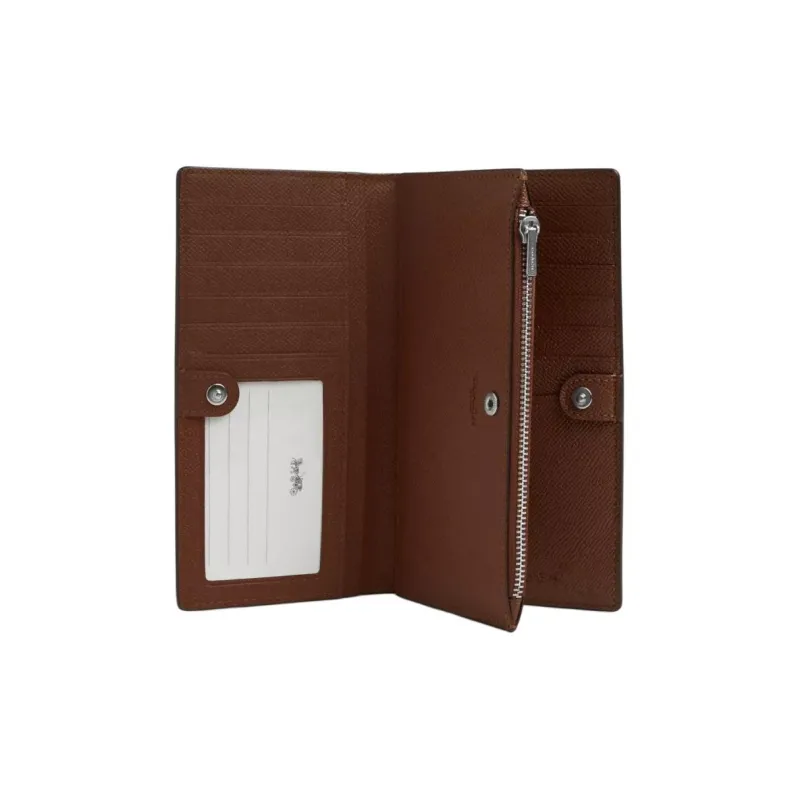 COACH Slim Wallet Cross-Stitch Leather Wallet Small Size Women's Brown-1