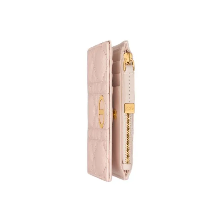 DIOR Caro Wicker Pattern Calfskin Wallet Women's Lotus Pink-4