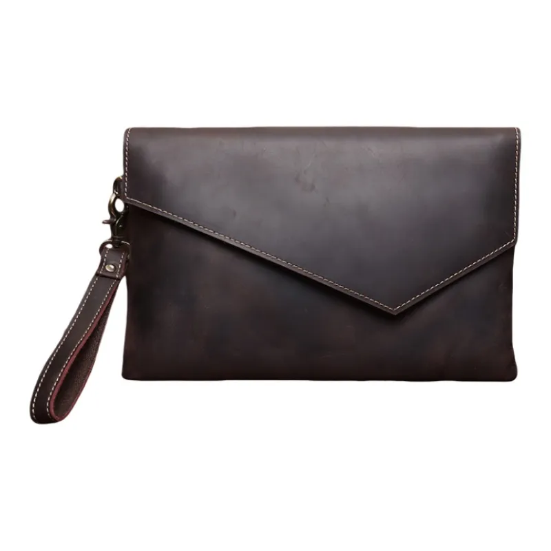 CMLZIUA Top Grain Cow Leather Clutch Large Size Unisex Dark Coffee-1