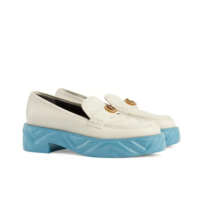 GUCCI Double G Flat Shoes Women's White Blue-2