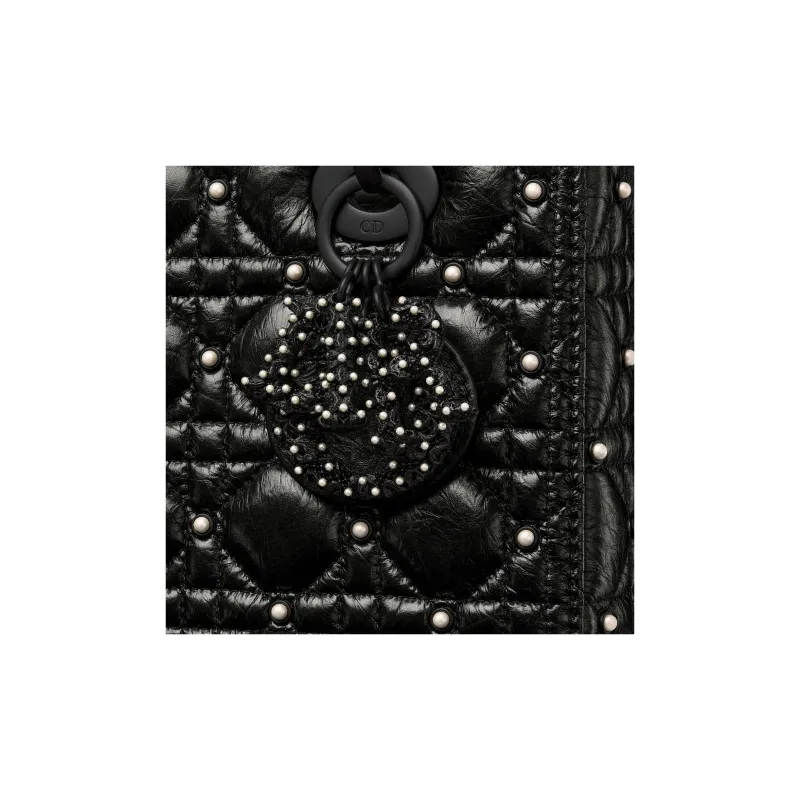 DIOR Lady Dior Pleated Lambskin Lady Dior Bag, One Shoulder Handbag Medium Size Women's Black-4