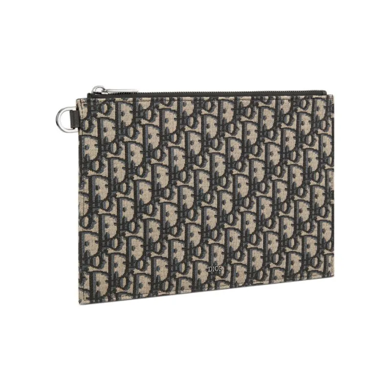 DIOR Oblique Printed Fabric With Grain Cow Leather Small Clutch Bag Men's Beige & Black-1