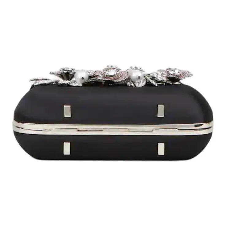 Roger Vivier BOITE DE NUIT Raffia Braided Satin One Shoulder Crossbody Clutches Women's Black-4