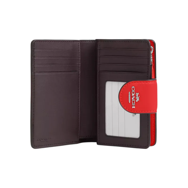 COACH Corner Zip Calfskin Wallet Medium Size Women's Miami Red-1