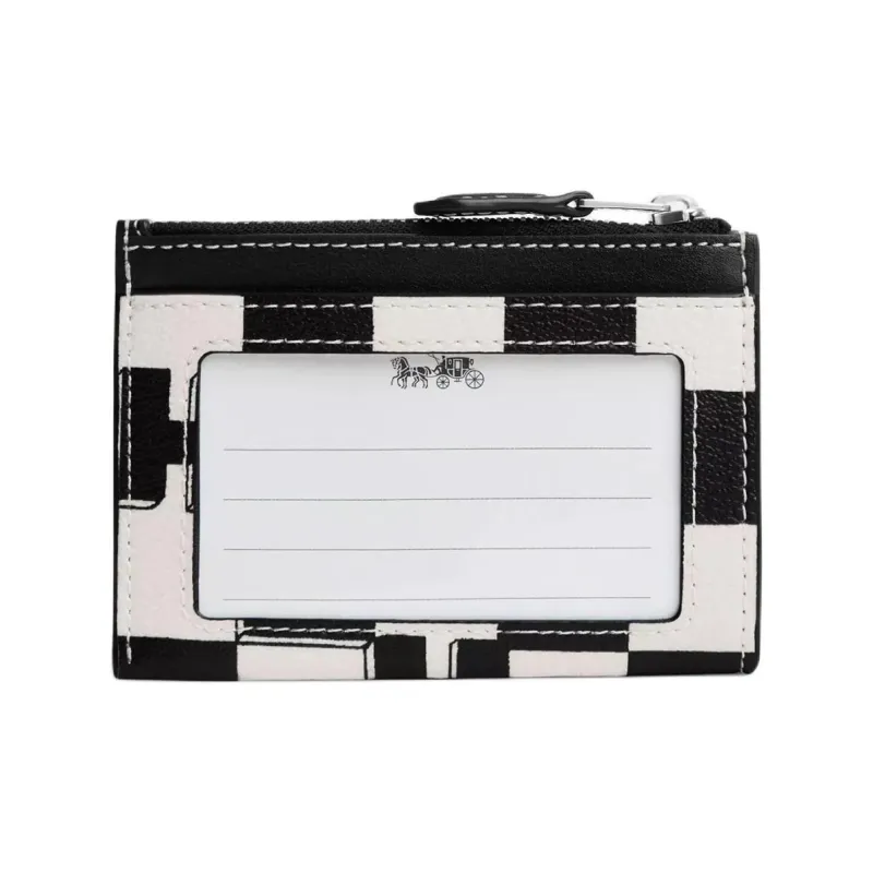 COACH Printed Coated Canvas With Smooth Leather Document Card Holder Mini Women's Black White-3