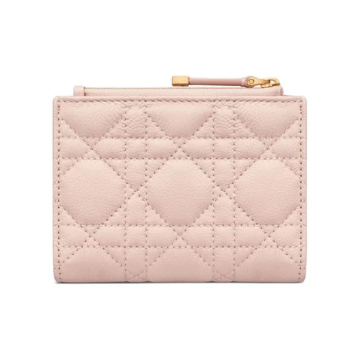 DIOR Caro Wicker Pattern Calfskin Wallet Women's Lotus Pink-2