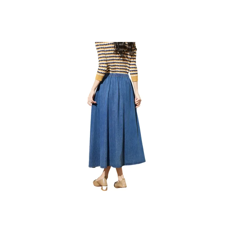 SMEN Denim Long Skirt Women's Denim Blue-1