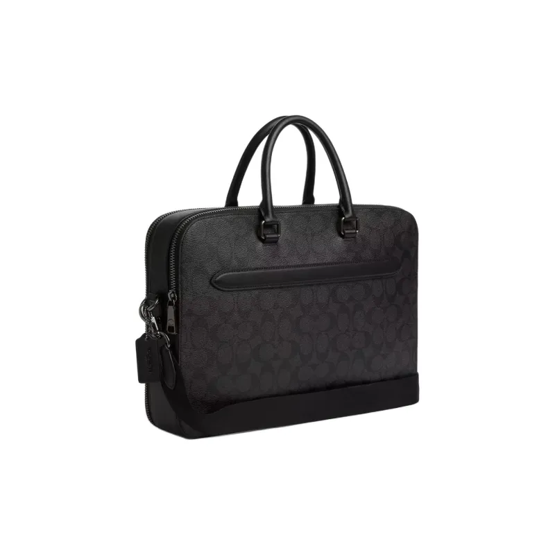 COACH ETHAN Coated Canvas With Smooth Calfskin Briefcase, Shoulder Bag, Crossbody Bag, Handbag Tubas Men's Black-1