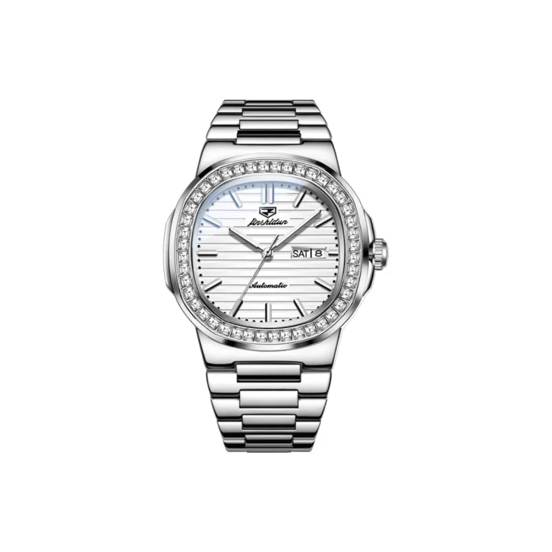 Jin Shi Dun Mechanical Movement Stainless Steel Watchband Watch Men's Watches White Dial-1