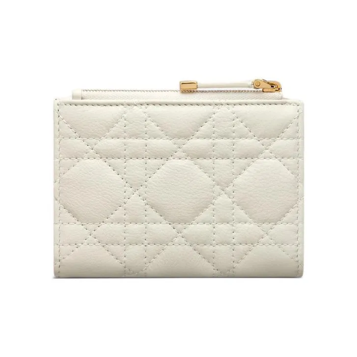 DIOR Caro Wicker Pattern Calfskin Wallet Women's White-2