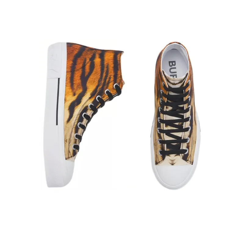 Burberry Tiger Year Collection High Top Stylish Skateboarding Shoes Women's Brown Yellow-2