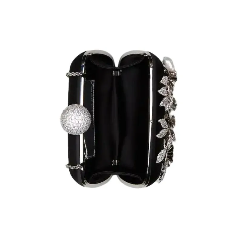 Roger Vivier BOITE DE NUIT Raffia Braided Satin One Shoulder Crossbody Clutches Women's Black-5