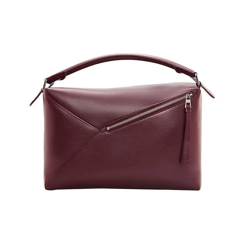 LOEWE Puzzle Shiny Cow Leather Shoulder Bag Crossbody Bag Handbag Men's Burgundy Red-4