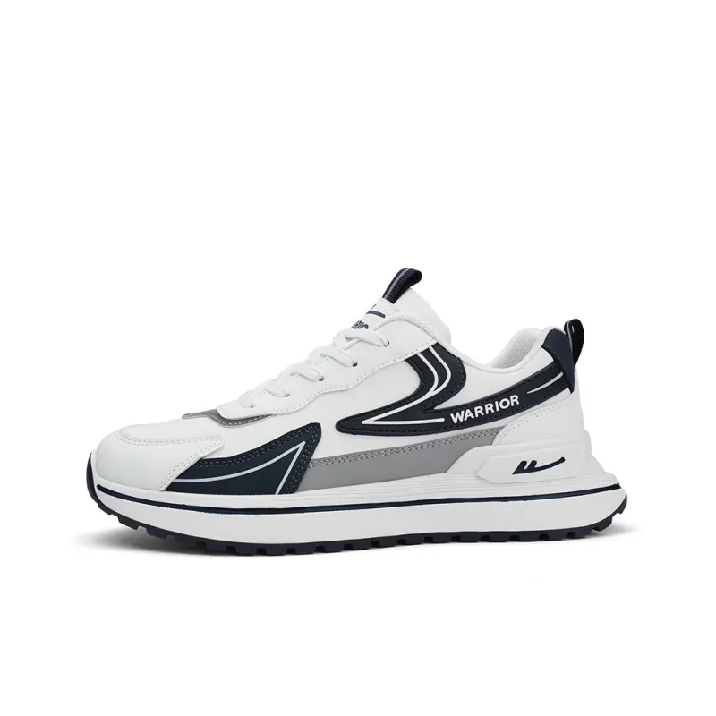 Warrior Cushioning, Slip Resistant, Abrasion Resistant, Height Increasing Low Top Chunky Sneakers Men's White Blue-0
