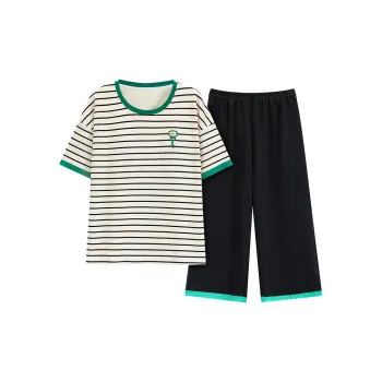 The Story Of The Flower Season Pajama Set Women's Black White Stripes