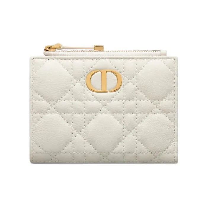 DIOR Caro Wicker Pattern Calfskin Wallet Women's White-0