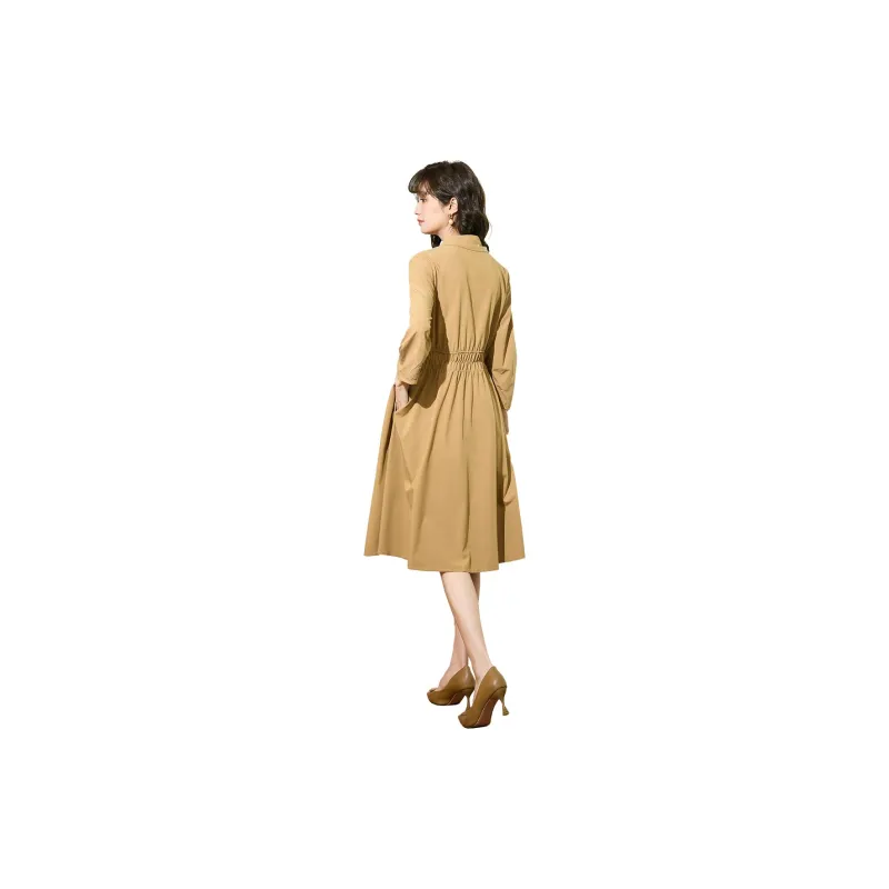 SMEN Long Sleeved Dresses Women's Khaki-1
