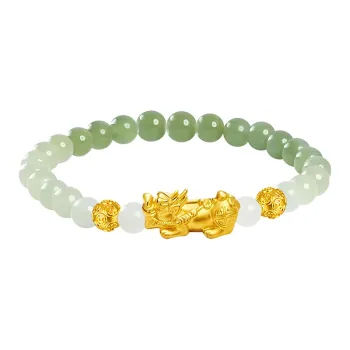 HAPPY ELF Solid Gold Hetian Jade Bracelets Unisex Pale Greenish-White Jade