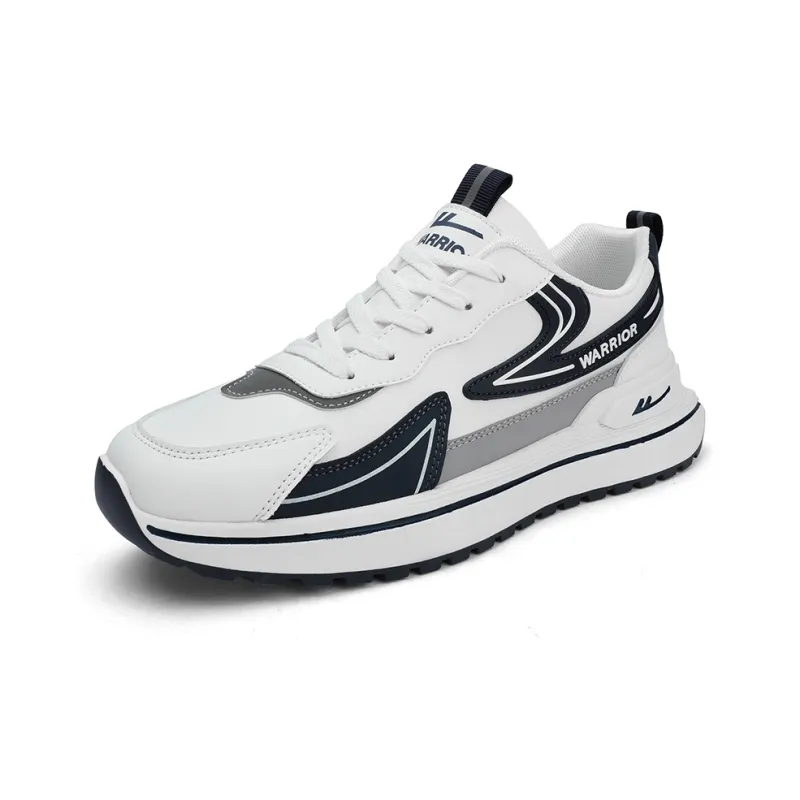 Warrior Cushioning, Slip Resistant, Abrasion Resistant, Height Increasing Low Top Chunky Sneakers Men's White Blue-1