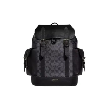COACH Hudson Canvas With Leather Backpack Large Size Men's Charcoal Black & Black
