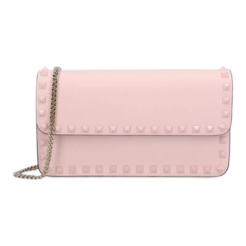 Valentino Rockstud Calfskin Wallet, Crossbody Bag, Shoulder Bag Women's Pink-1