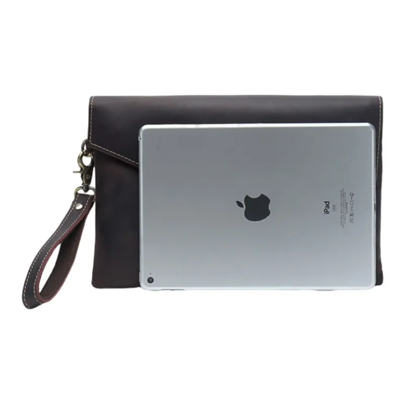 CMLZIUA Top Grain Cow Leather Clutch Large Size Unisex Dark Coffee-2