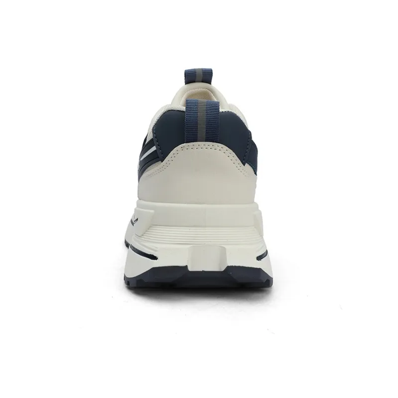 Warrior Cushioning, Slip Resistant, Abrasion Resistant, Height Increasing Low Top Chunky Sneakers Men's Beige Blue-3