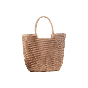 Boniu Straw Tote Bag, Shopping Bag, Beach Bag, Handbag Regular Women's Khaki/Ecru