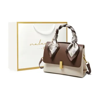 Narandu Cow Leather Crossbody Bag, Handbag, Shoulder Bag Medium Size Women's Ecru & Coffee/Coffee