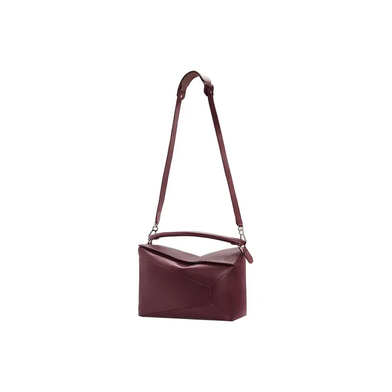 LOEWE Puzzle Shiny Cow Leather Shoulder Bag Crossbody Bag Handbag Men's Burgundy Red-1