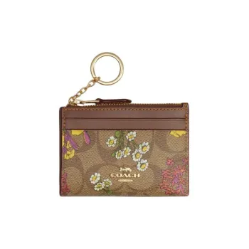 COACH Mini Id Skinny Canvas With Leather Card Holder Mini Women's Khaki