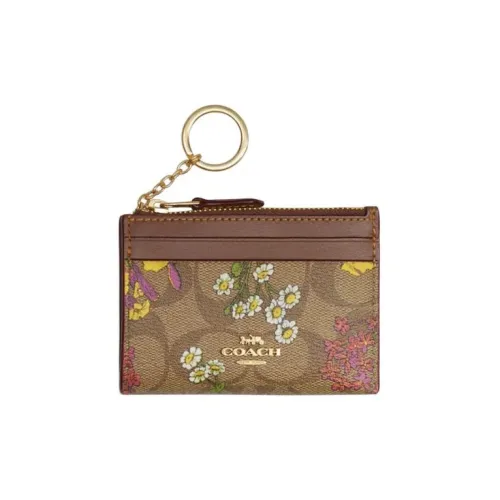 COACH Mini Id Skinny Canvas With Leather Card Holder Mini Women's Khaki