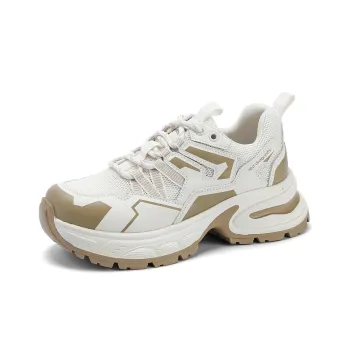 RED DRAGONFLY Chunky Sneakers Women's Low Top Beige Apricot/Beige Black
