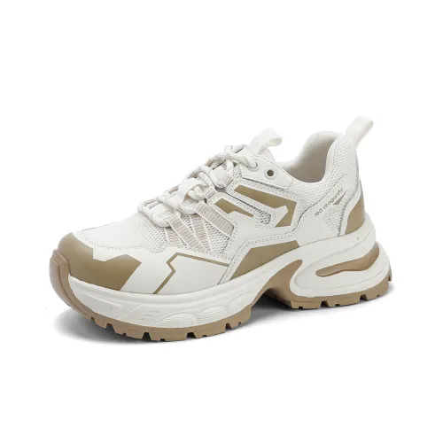 RED DRAGONFLY Chunky Sneakers Women's Low Top Beige Apricot/Beige Black