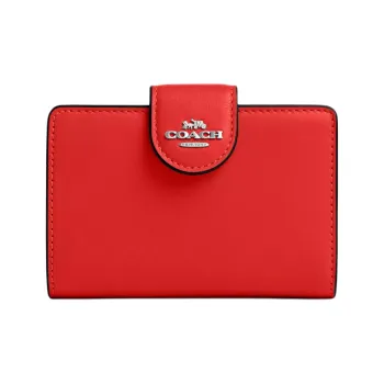 COACH Corner Zip Calfskin Wallet Medium Size Women's Miami Red