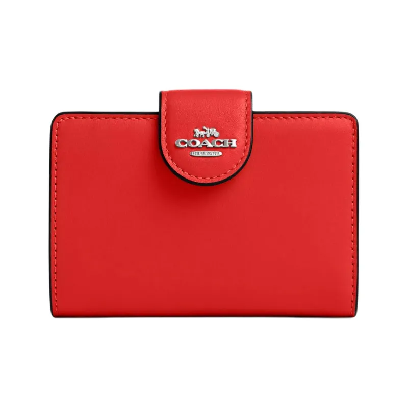 COACH Corner Zip Calfskin Wallet Medium Size Women's Miami Red-0