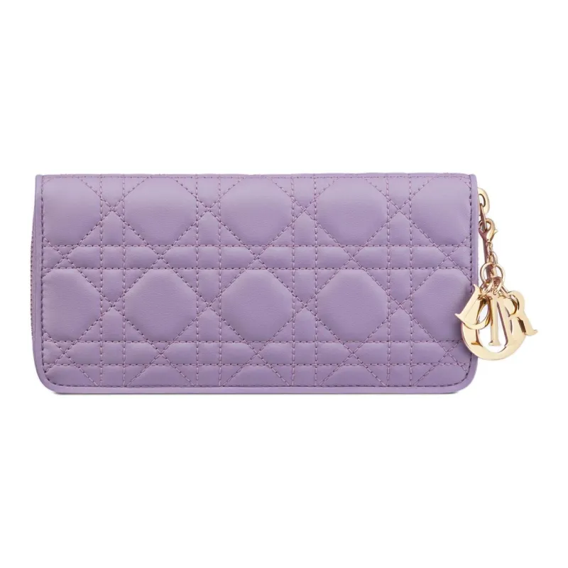 DIOR Lady Dior Lambskin Card Holders Clutches Wallets Women's Light Purple-1