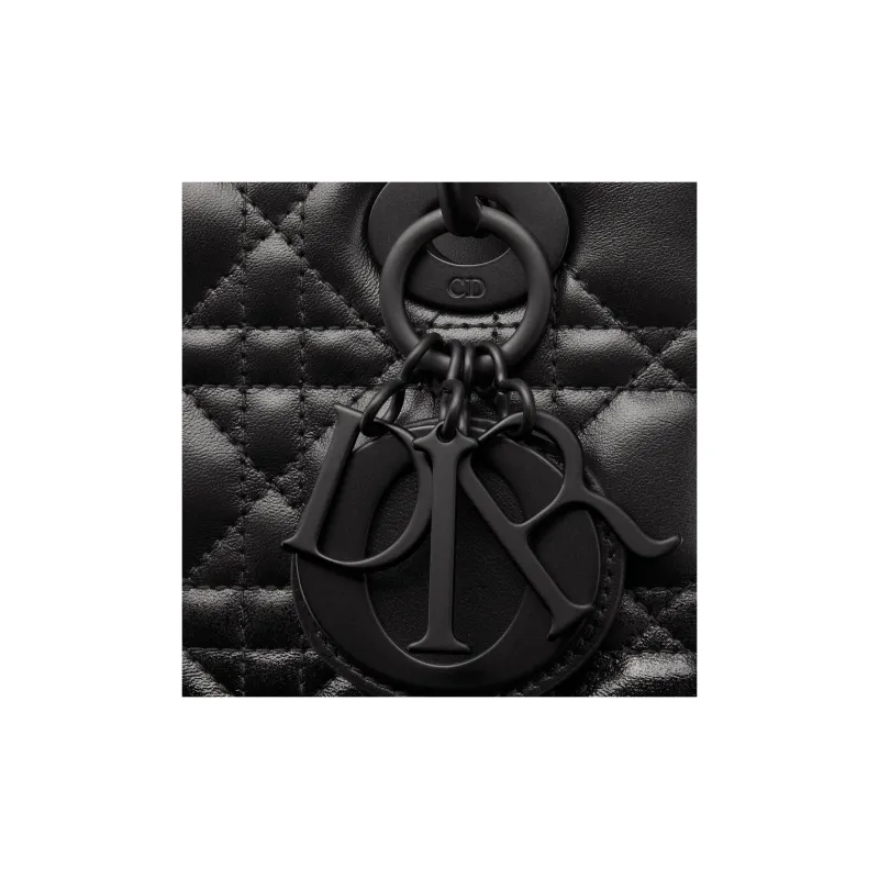 DIOR Lady Dior Wicker Pattern Lambskin Shoulder Bag Crossbody Bag Handbag Small Size Women's Black-4
