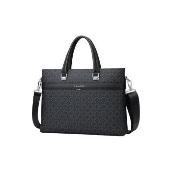 WilliamPOLO PVC Portable Briefcase Fits 15 Inch Laptop Bag Large Size Men's Black