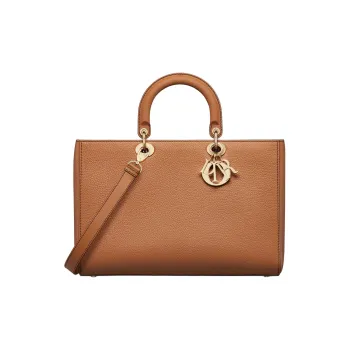 DIOR Grain Cow Leather Lady Dior Bag, Shoulder Bag, Crossbody Bag, Handbag Large Size Women's Brown