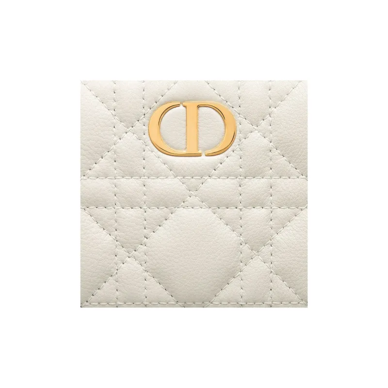 DIOR Caro Wicker Pattern Calfskin Wallet Women's White-5