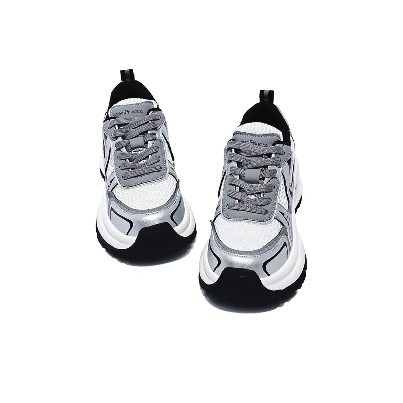 A Poinsettia Princess Low Top Chunky Sneakers Women's Silver-3
