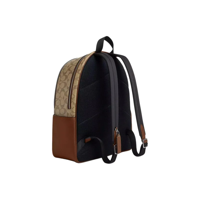 COACH Court Canvas With Leather Backpack Tubas Women's Khaki & Saddle Brown-1
