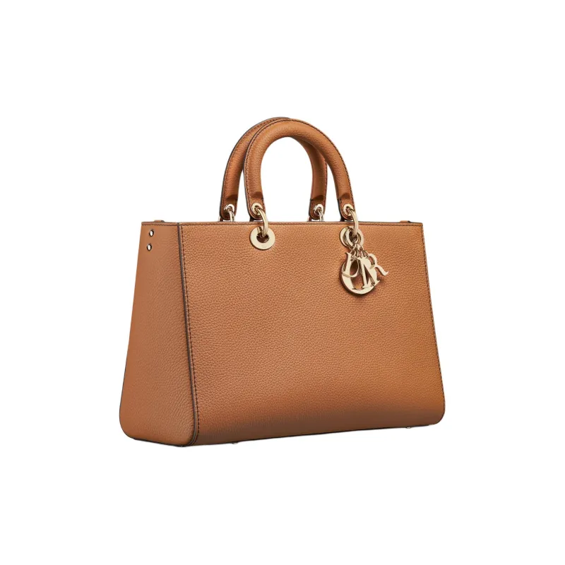 DIOR Grain Cow Leather Lady Dior Bag, Shoulder Bag, Crossbody Bag, Handbag Large Size Women's Brown-2