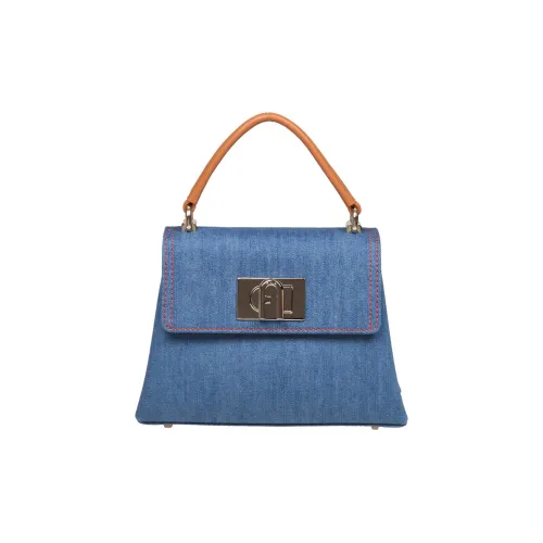 Furla 1927 Collection Cotton With Leather Shoulder Bag, Crossbody Bag, Handbag Mini Women's Mediterranean Blue