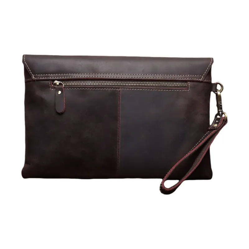 CMLZIUA Top Grain Cow Leather Clutch Large Size Unisex Dark Coffee-0